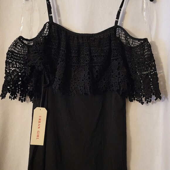 URBAN GIRL BLACK LACE OFF SHOULDER TOP SIZE SMALL - Picture 3 of 4
